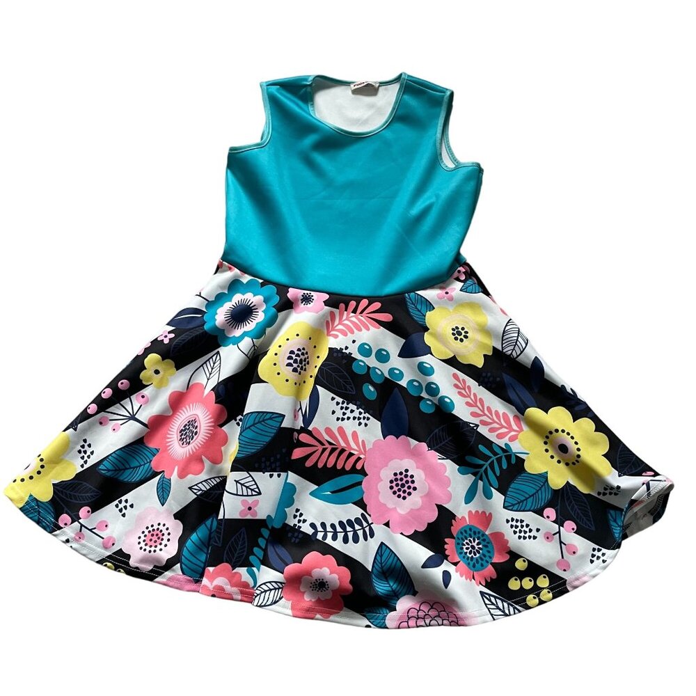 Pixie Girl Fit Flare Dress Girl SZ 14/16 Multicolor Floral Print Spring Colorful